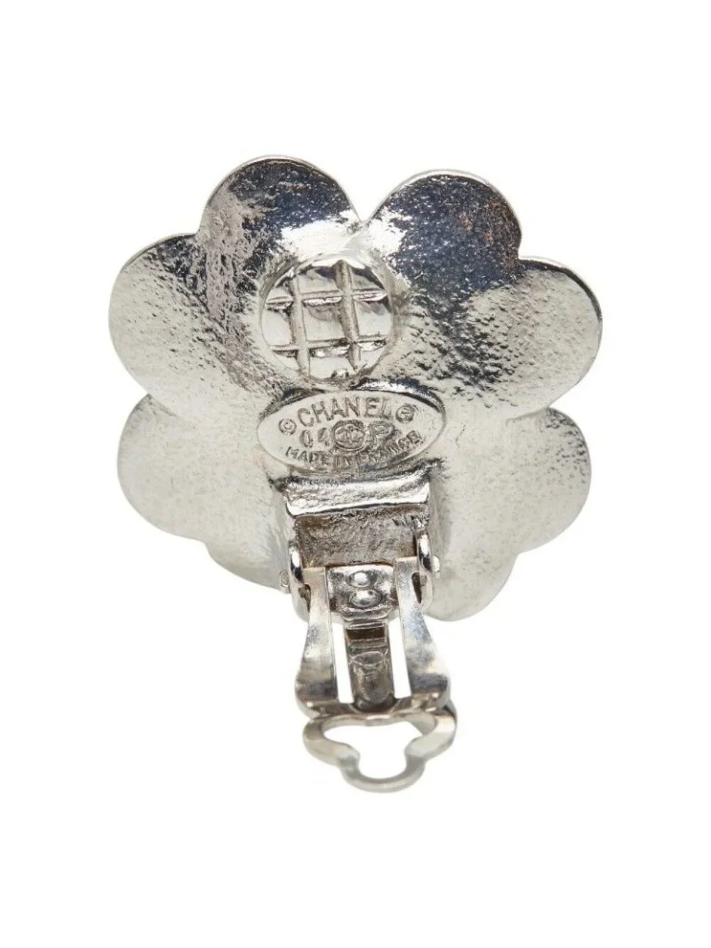 Chanel 04P CC Logo Clover Earrings Metal Rhinestone